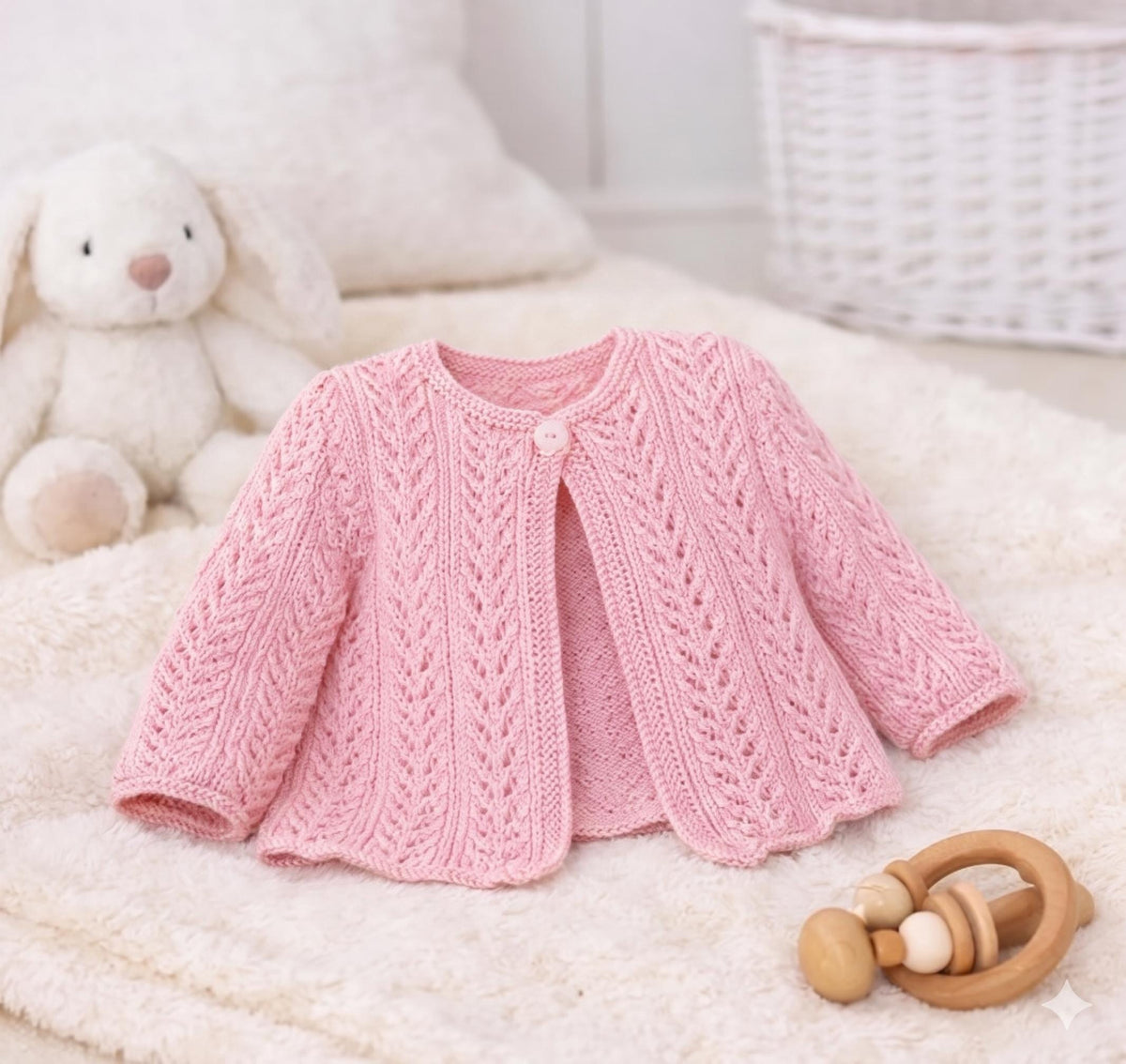 Baby Girl's Eyelet lacy  garter stitch edge cardigans Long short sleeves- fits 16 - 26" chest (0-7 years)