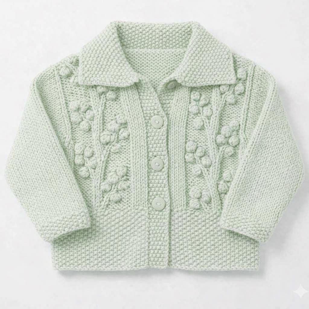 Childs Cardigan Bobble Moss stitch - collar- DK-  8 Ply light Worsted wool  -Knitting Pattern- PDF- Digital Download 16 - 26"