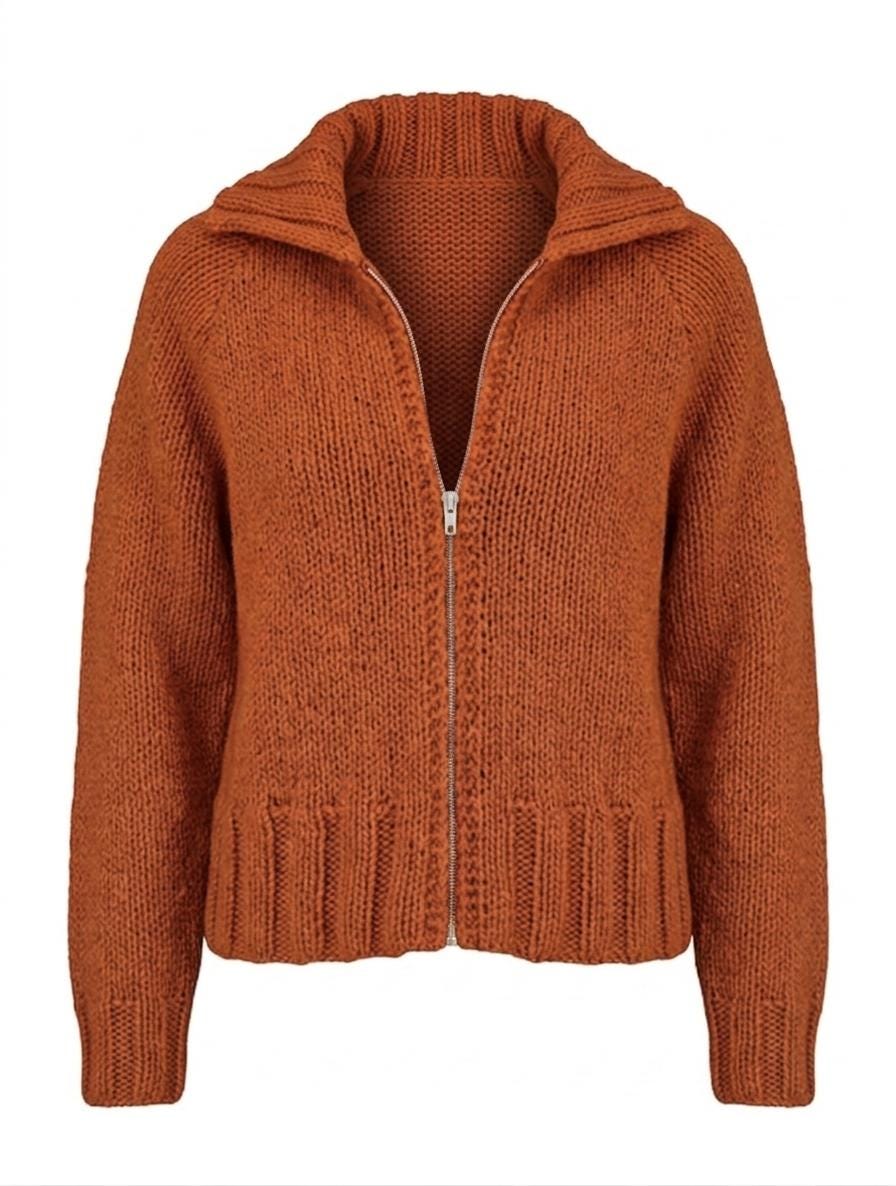 Woman's Girls Childs Zipped front Jacket with collar Very Easy quick Knit~ Chunky- Bulky 12 Ply  yarn 26-40" Knitting pattern -Download PDF