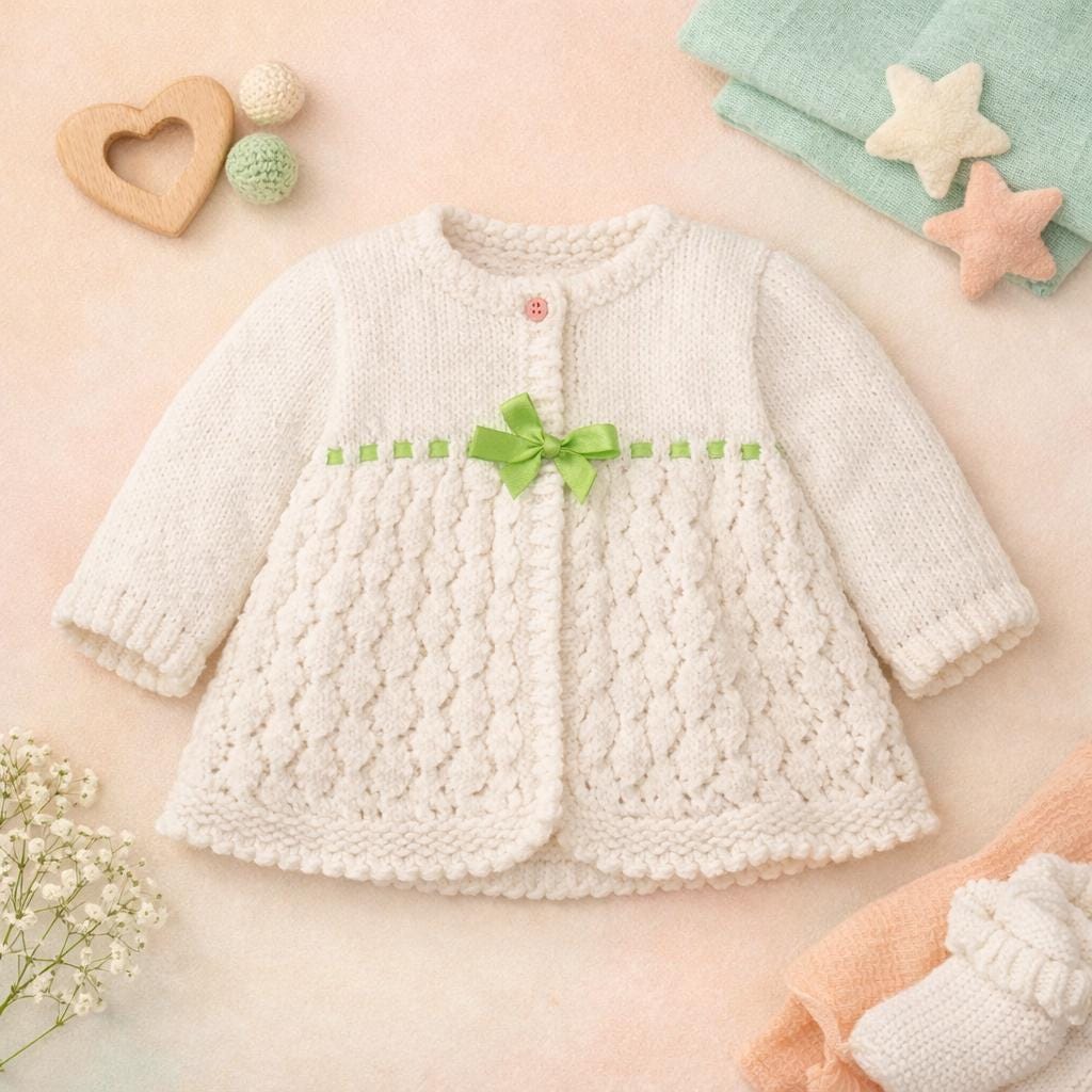 Baby Girl Lacy Matinee Jacket Picot Edging 46 - 48 cm chest  DK 8PLY Light worsted wool- Knitting pattern