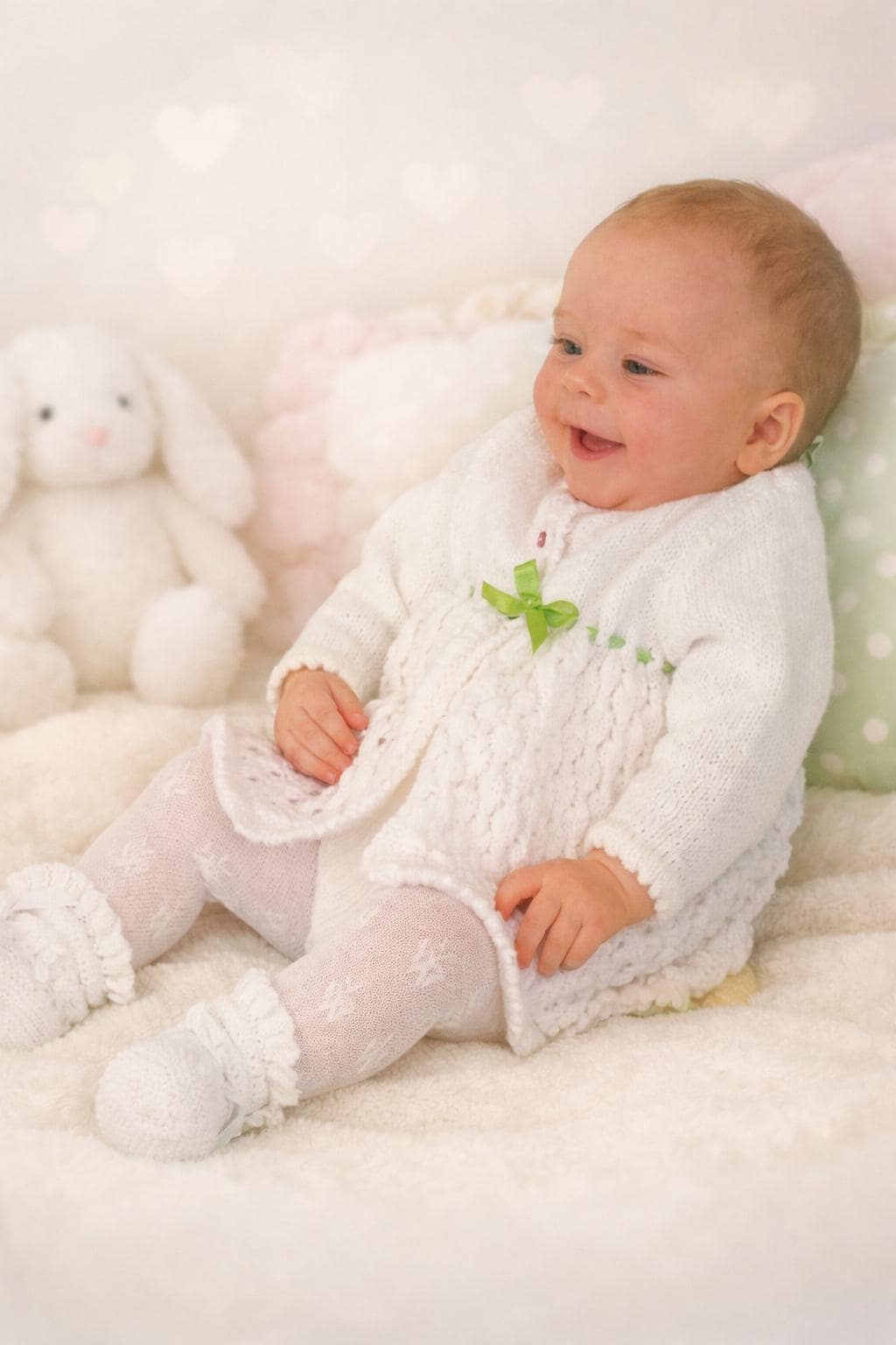 Baby Girl Lacy Matinee Jacket Picot Edging 46 - 48 cm chest  DK 8PLY Light worsted wool- Knitting pattern