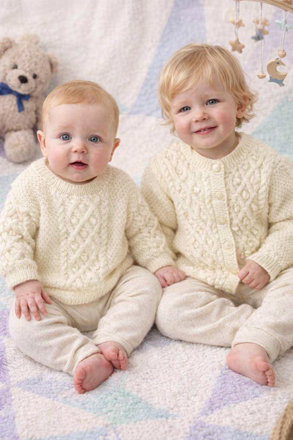 Boy's Girl's Textured Jacket Cardigan & Sweater Fingering (3 Ply) 12" - 20" (Premie)-- Knitting Pattern Download PDF- English Knit flat