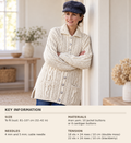 Woman's Aran Cardigan Cable ~round Neck With Collar & V neck pockets Aran 10 ply worsted 30-42"