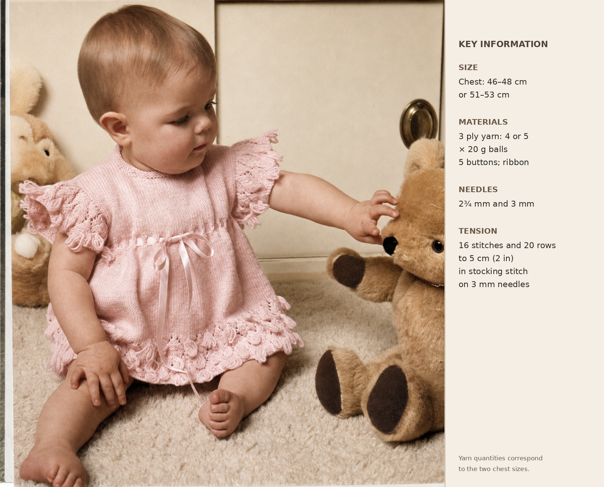 Vintage Heirloom Baby dress in 4 ply- 18" - 21" chest PDF Download