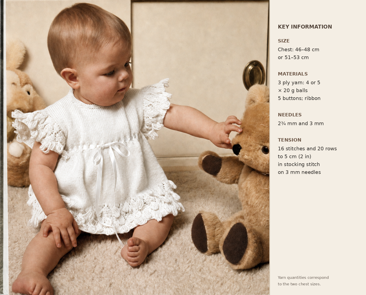 Vintage Heirloom Baby dress in 4 ply- 18" - 21" chest PDF Download