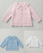 Girl's Cardigan frilled Eyelet  hem Plain neck or Collar Raglan sleeves 16" - 26" ( 0-7yrs) DK 8Ply Light worsted Knitting pattern PDF