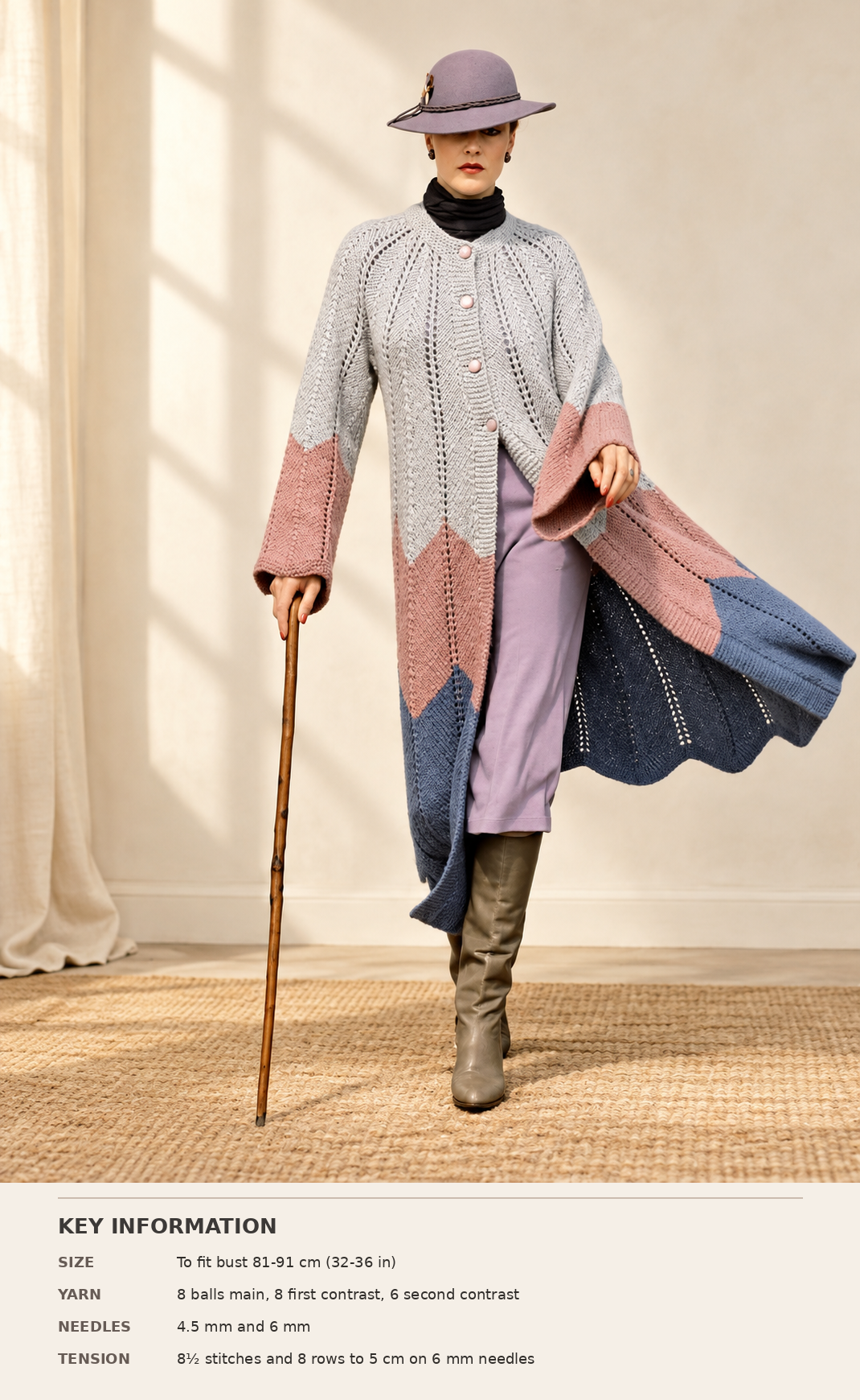 Women's Long Swing Coat Knitting Pattern - Aran Worsted or 10 ply 32-36 inch PDF